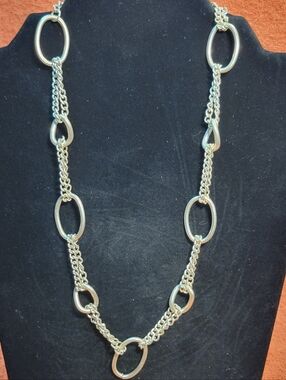 Silver Tone Long Chain Necklace w/ Oval Links